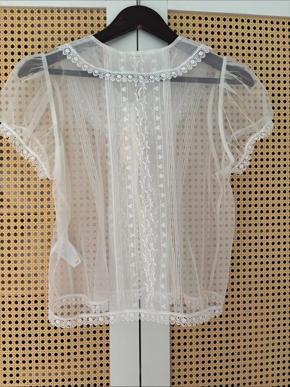 DÔEN Angella Top - Sheer Lace-Trim Blouse in Ivory - Picture 3 of 3